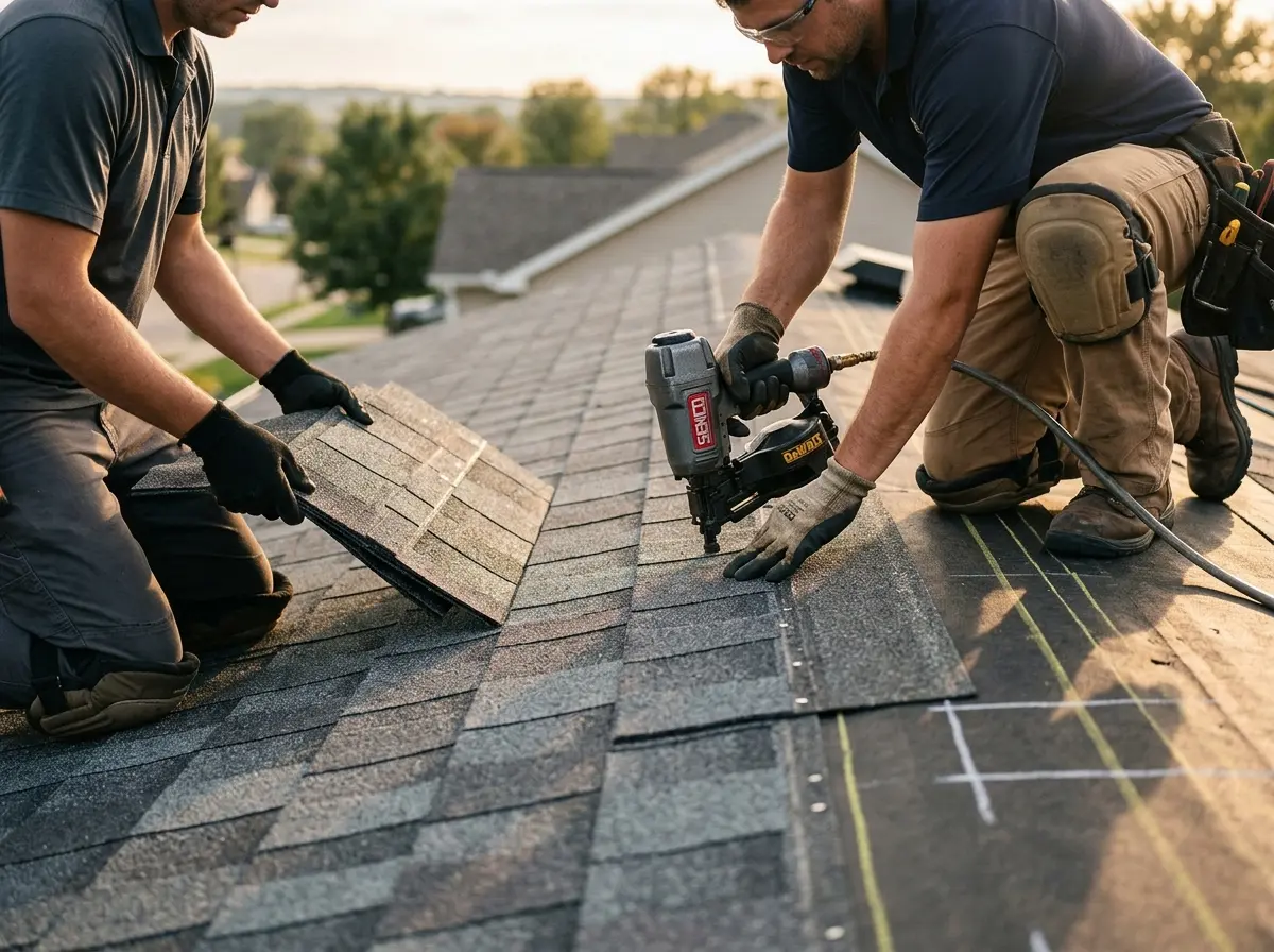 Professional roofer working on a residential roof in Asbury Park